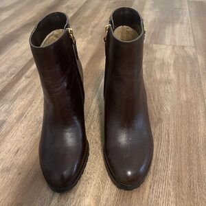 Ralph Lauren- stacked heel booties - dark brown